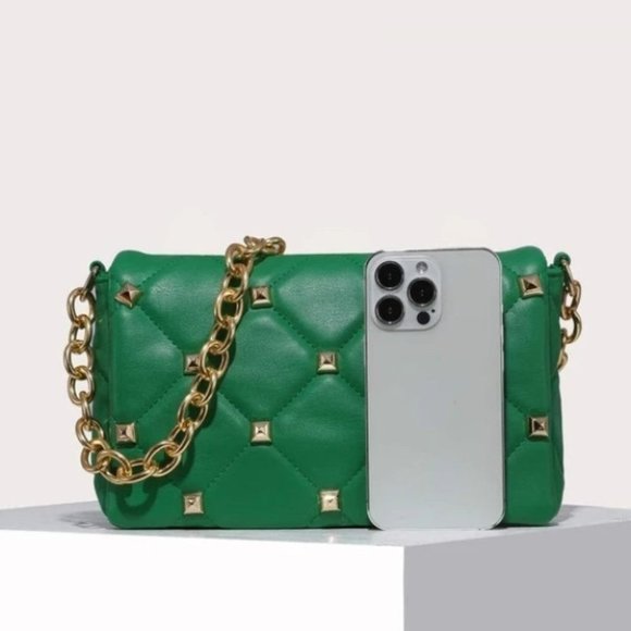 Designer Inspired Green Stud Detailed Purse - Picture 6 of 6